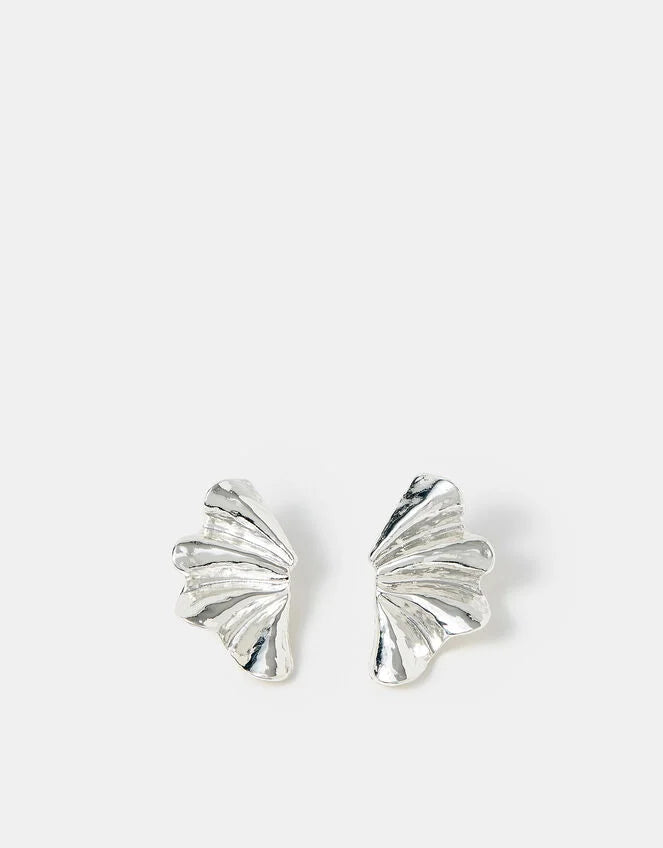 Sterling Silver-Plated Fan Stud Earrings