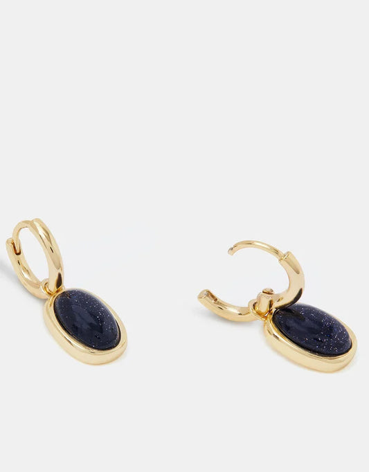 14ct Gold-Plated Stone Drop Huggie Hoop Earrings