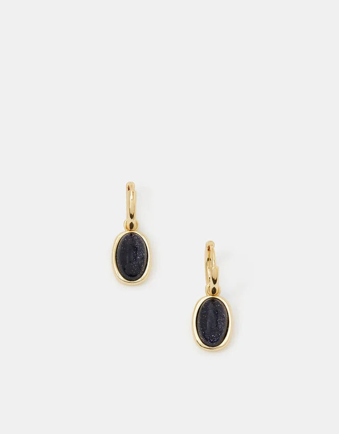 14ct Gold-Plated Stone Drop Huggie Hoop Earrings