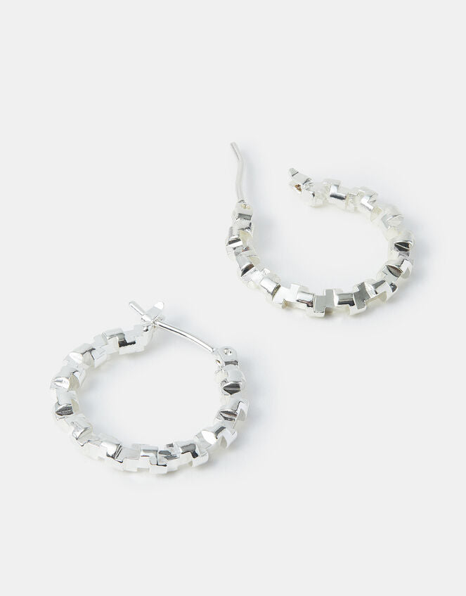 Sterling Silver-Plated Diamond Cut Hoop Earrings