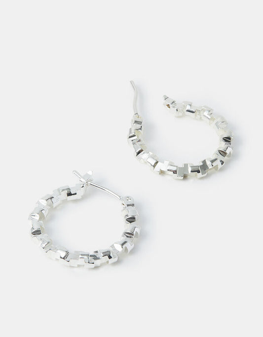 Sterling Silver-Plated Diamond Cut Hoop Earrings