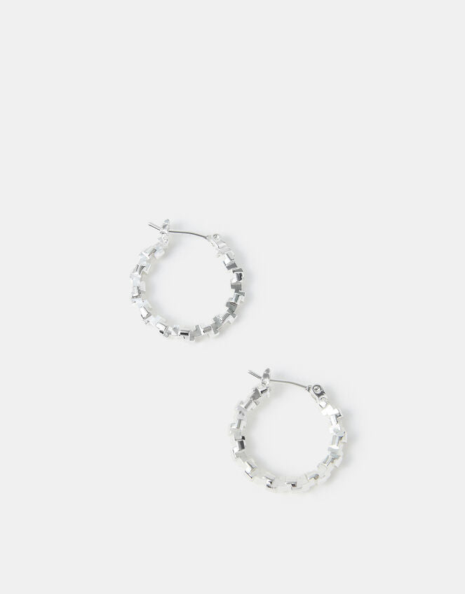 Sterling Silver-Plated Diamond Cut Hoop Earrings