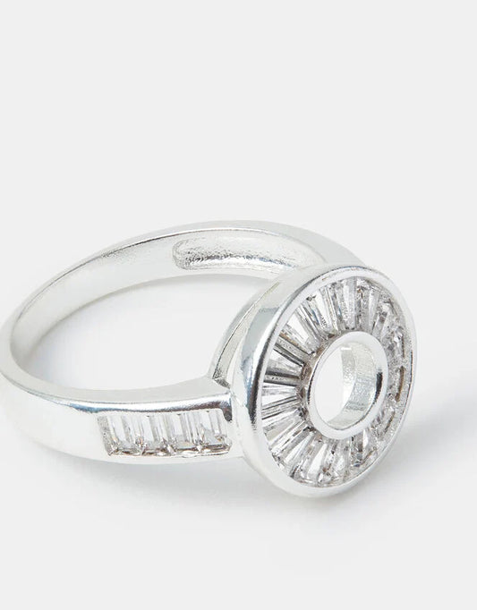Sterling Silver-Plated Sparkle Circle Ring Silver