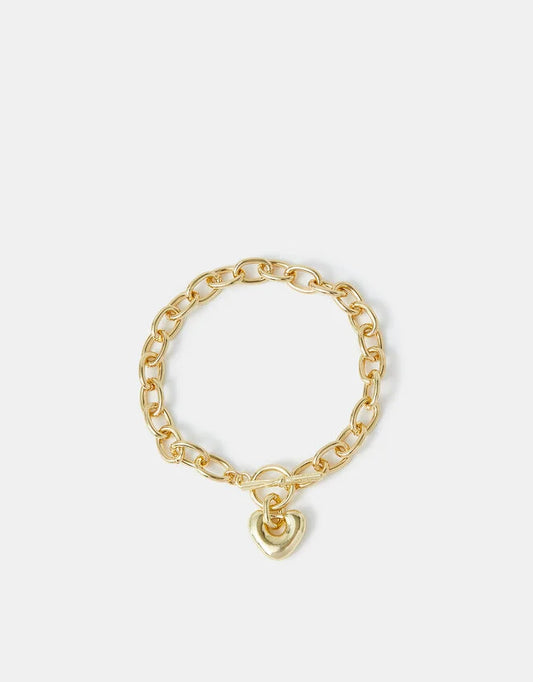 14ct Gold-Plated Heart T-Bar Bracelet