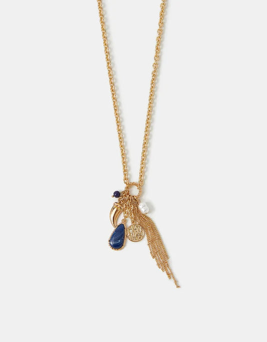 Multi Charm Tassel Pendant Necklace
