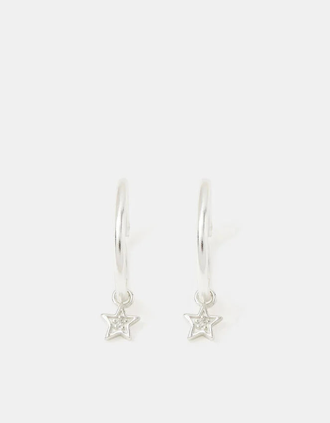 Sterling Silver Star Charm Hoop Earrings