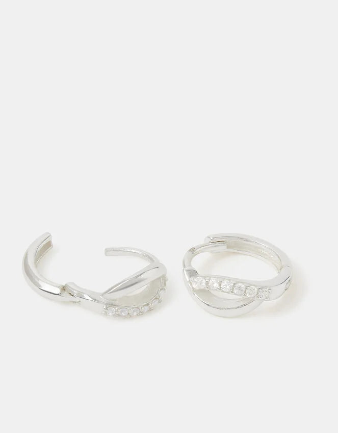 Sterling Silver Diamanté Twist Hoop Earrings