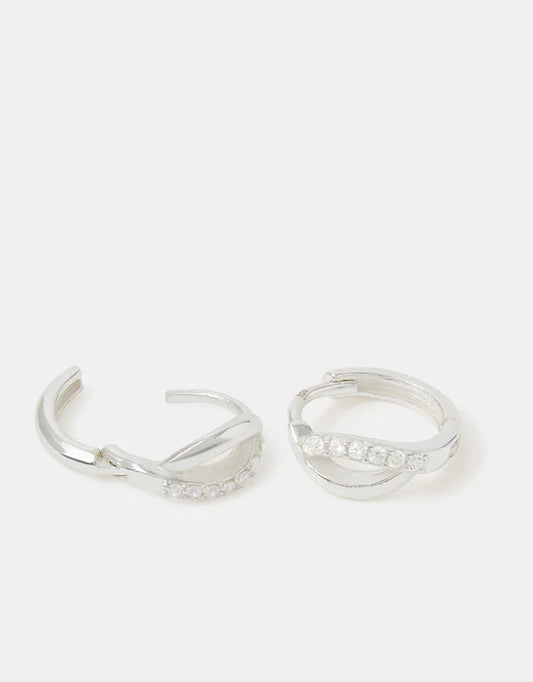 Sterling Silver Diamanté Twist Hoop Earrings