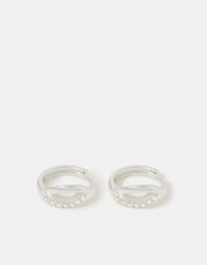 Sterling Silver Diamanté Twist Hoop Earrings