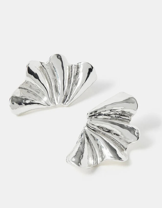 Sterling Silver-Plated Fan Stud Earrings
