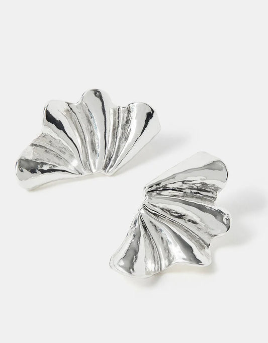 Sterling Silver-Plated Fan Stud Earrings